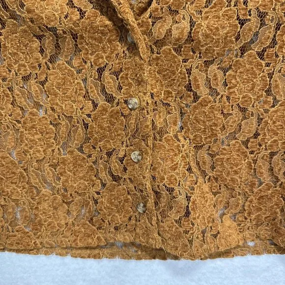 Urban Outfitters Shirt Womens Medium Brown Lace Cropped Button Short Sleeve - Picture 5 of 10